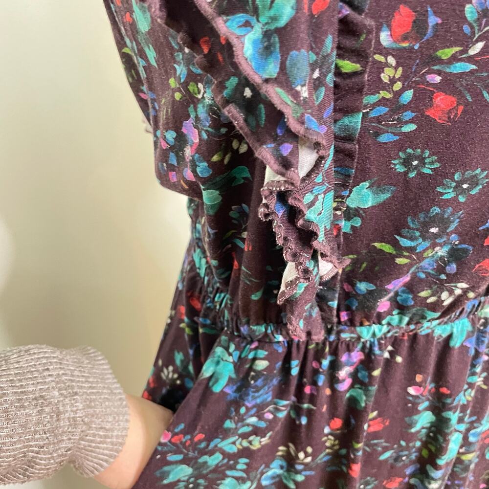 Garnet Hill Purple Floral Print Dulce Ruffle Sleeve Maxi Boho Dress NWOT Size S - Picture 7 of 8